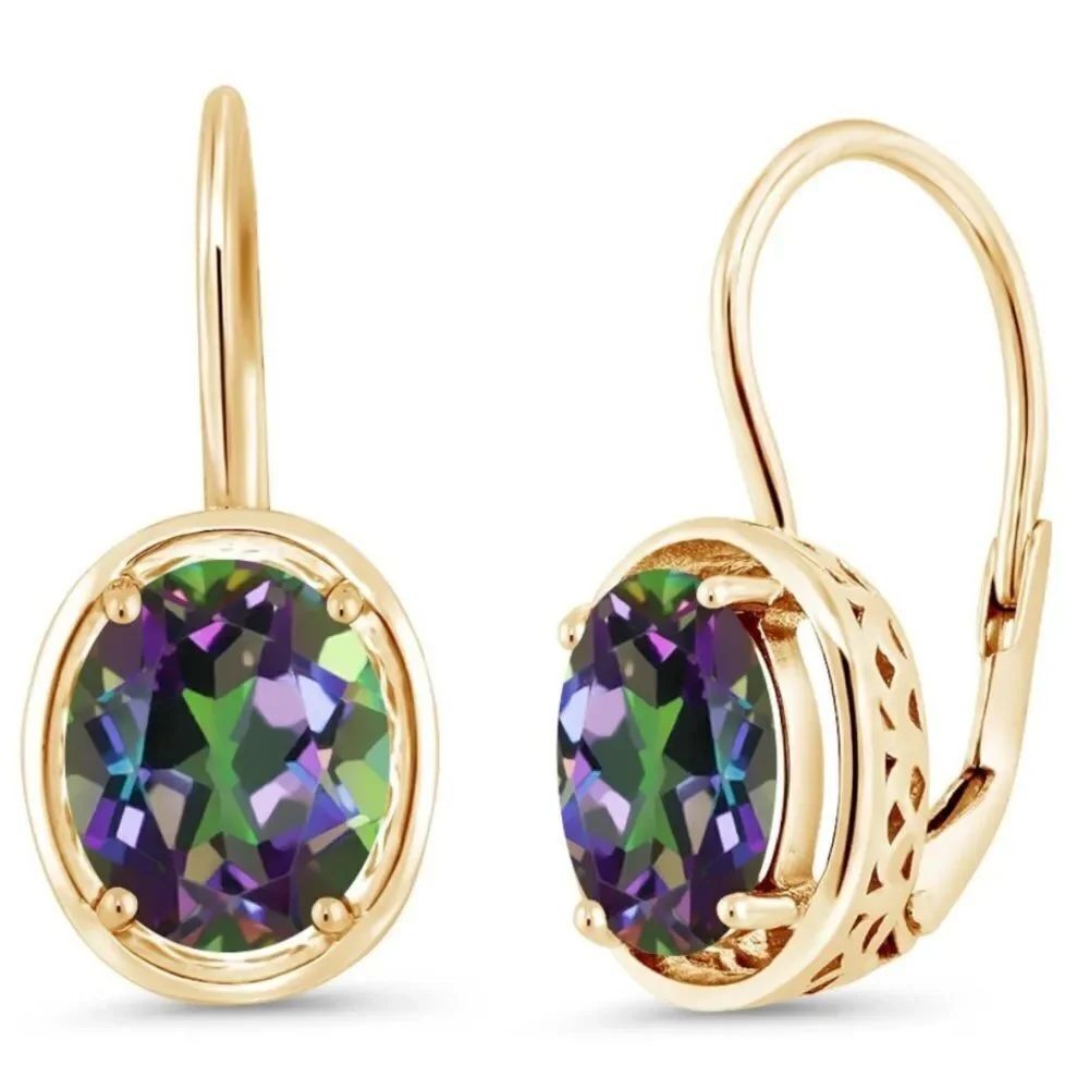 18K Yellow Gold 925 with 3.60 Cttw Green Mystic Topaz Oval Leverback Earrings